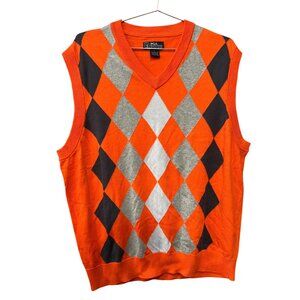 PGA Tour Mens Argyle Knit Orange Gray Black Sweater Vest SZ L SKU 8958